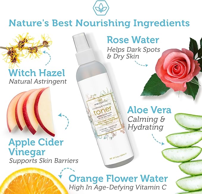Era Organics Hydrating Toner for Face - Refreshing and Balancing Anti Aging Facial Mist with Rose Water, Apple Cider Vinegar, Witch Hazel-Velvo Beauty