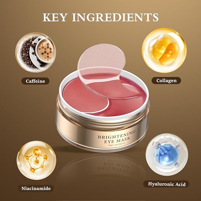 Caffeine Brightening Eye Masks - Under Eye Patches for Dark Circles, Eye Bag, Wrinkle, Puffiness with Hyaluronic Acid - Hydrating Eye Masks for Women and Men, Less Tired-Velvo Beauty