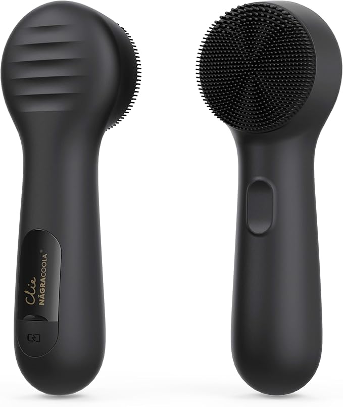 Silicone Face Scrubber, NågraCoola CLIE 2.0 Facial Cleansing Brush, Rechargeable, Waterproof Face Scrub Brush for Cleansing, Exfoliating, Massaging, Electric Facial Exfoliator for Women & Men - Black-Velvo Beauty