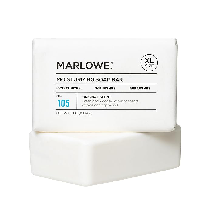 MARLOWE. No. 105 Bar Soap for Men 7 oz, Moisturizing Body Soap, Nourishing & Refreshing with Natural Extracts, Shea Butter, Olive Oil & Green Tea Extracts, Original Sage & Fir Scent-Velvo Beauty