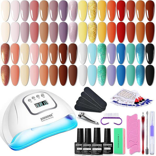JODSONE 36 Pcs Gel Nail Polish Kit with U V Light of 32 Color Gel Polish Nail Collections Base and Top Glitter Coat Manicure Tools-Velvo Beauty