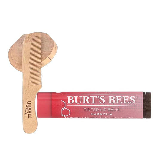 Tinted Magnolia Lip Balm, 0.15 Oz - Moisturizing Lip Care With Moofin Wooden Comb, Magnolia Lip Balm With A Hint Of Color (Pack Of 1)-Velvo Beauty