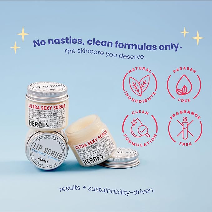 Handmade Heroes 100% Natural Lip Scrub, Vegan Conditioning Coconut Exfoliator - Gentle Exfoliant, Sugar Polish and Scrubber for Chapped Dry Lips, 1oz (Coconut Sorbet)-Velvo Beauty