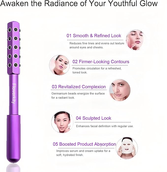 Beauty Sculptor Roller – 30 Germanium Massage Nodes for Facial Massager & Glow | Compact Beauty Tool for Lifting and Skin Care,Facial Roller (Purple, 1 PCS)-Velvo Beauty