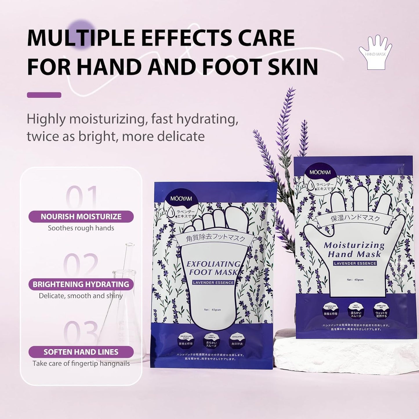 Hydrating Hand Foot Masks Set,3 Pack Glove Mask for Dry Hand,Exofliating 3 Pack Socks Maskfor Peeling Away Dead Skin Calluses（Lavender）-Velvo Beauty
