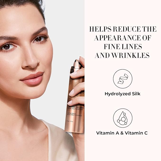 LUMINESS Silk Airbrush Spray Foundation & Buffing Brush Kit – Full Coverage Foundation & Dual-Sided Buffing Brush - Buildable Coverage, Anti-Aging Formula Hydrates & Moisturizes (Shade - Deep Rich)-Velvo Beauty