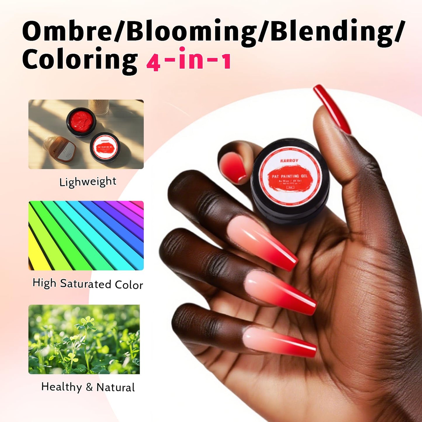 Sponge Pat Paint Nail Gel, Blending Colors Ombre Nails Gradient Gel Nail Blush Blooming Aura Nails Drawing Stripper Floral Painting Nail Art, No Wipe, UV/LED Curing 5ml 1PC (Red)-Velvo Beauty