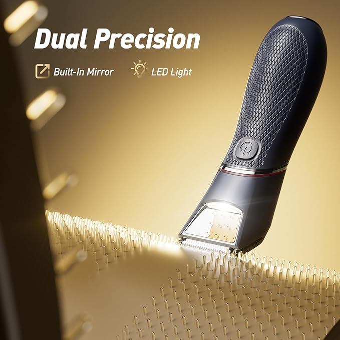 Body Hair Trimmer for Men: Pubic Hair Trimmer with Mirror & LED Light - Electric Ball Shavers with Ceramic Blades & Travel Lock - Body Groomer IPX7 Waterproof Wet/Dry Use for Groin/Legs/Chest-Velvo Beauty