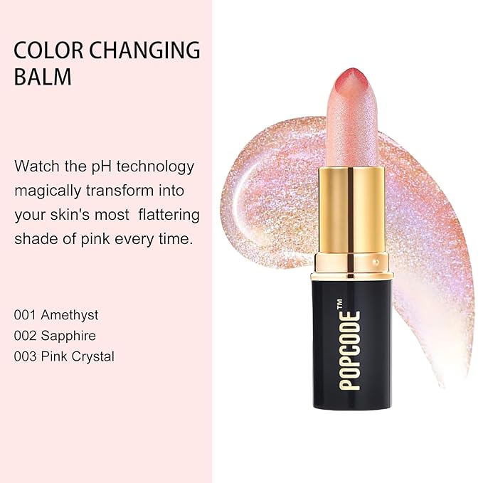 pH Lip Balm, Color Changing Lipstick and Tinted Lip Balm Chapstick, Vegan & Cruelty Free Glitter Lipstick Lip Gloss, Hydrate & Nourish with JOJOBA and MEADOWFOAM SEED OIL, #003 Pink Crystal-Velvo Beauty