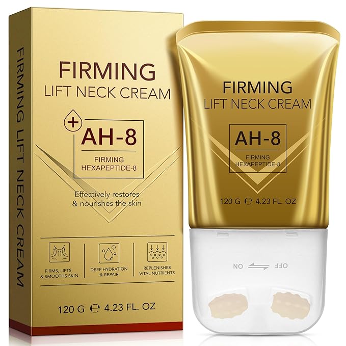 AH-8 Firming Neck Cream with Roller - Anti-Aging Moisturizer for Neck & Chest - Lifts, Tightens, Deeply Hydrates, Reduces Fine Lines & Wrinkles - For Crepey, Sagging Skin - 4.23 fl.oz-Velvo Beauty