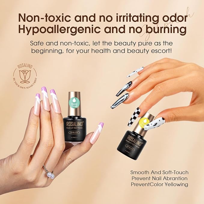 ROSALIND 8 PCS Dehydrator Nail Primer and Top & Base Coats Kit, Nail Strengthening System Superior Protein Bonding, Fast Air Dry for Acrylic Powders Nail Gel Polish-Velvo Beauty