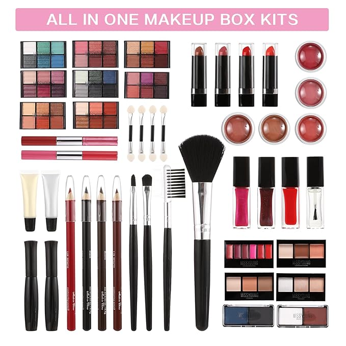 All in One Makeup Kit for Teens, 106 Pcs Professional Makeup Kit for Women Full Kit, Include Eyeshadow Palette, Lipstick Set, Concealer, Foundation, Lipgloss, Makeup Brush (White)-Velvo Beauty