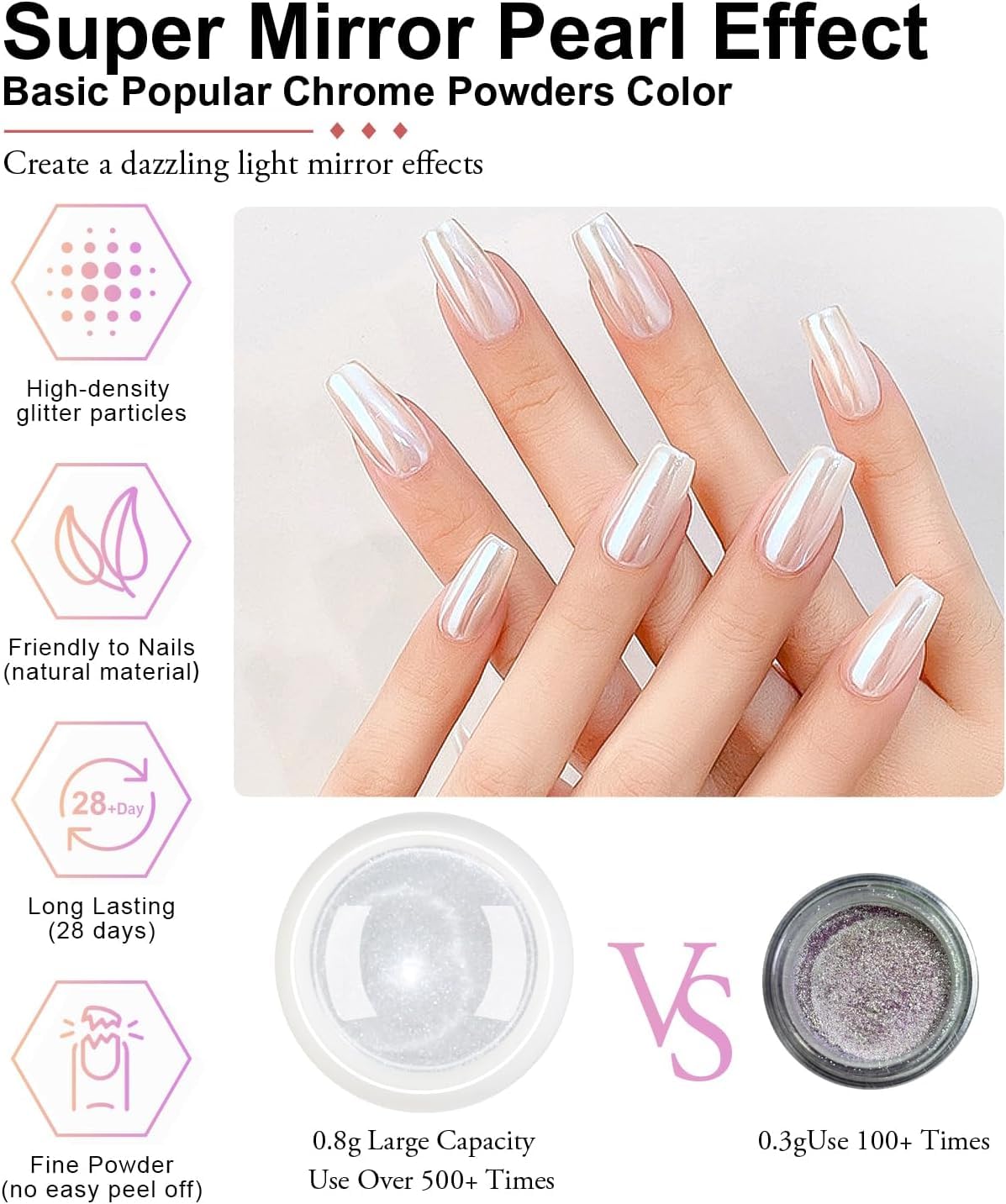 White Pearl Chrome Nail Powder BISHENGYF: Iridescent Aurora Mermaid Powder Metallic Mirror Effect Pigment Holographic Mirror Effect Chrome Powder for Nails-Velvo Beauty