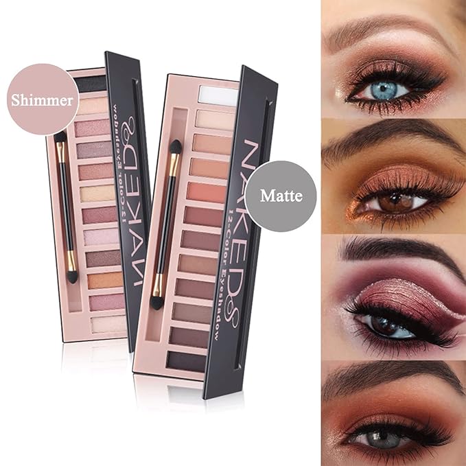 All In One Makeup Kit Full Kit,12 Colors Eyeshadow Palette,6 Colors Lipstick Set,2Full Coverage Foundation,Primer, Eyebrow Soap,Waterproof Eyeliner and Mascara(102 Nude +103 Warm peach+Shimmer Shadow)-Velvo Beauty