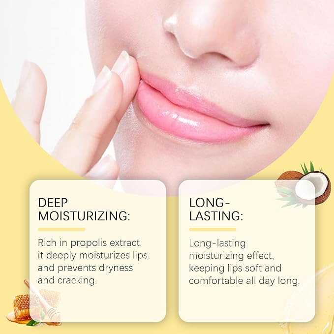 Honey Lip Balm, Propolis Long Lasting Hydrating Lip Butter & Mask, Overnight Nourishing Care, Gentle Exfoliation, Non-sticky Fresh Texture-Velvo Beauty