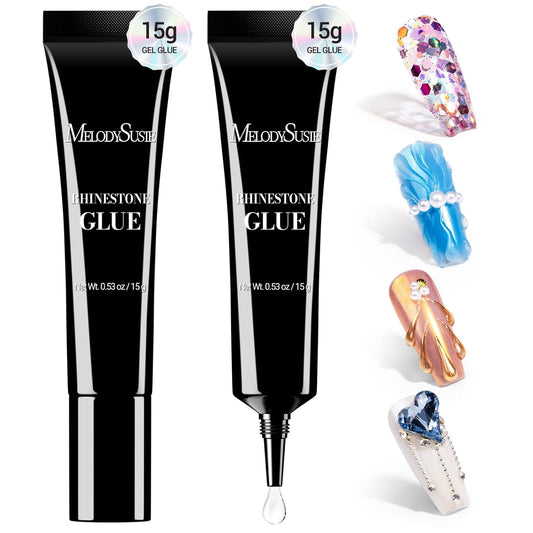 MelodySusie 2Pcs Nail Rhinestone Glue for Nails Super Strong Gel for Nail Charms Gems 3D Nail Gel UV Nail Glue for Nail Art Design Nail Chrome Powder-Velvo Beauty