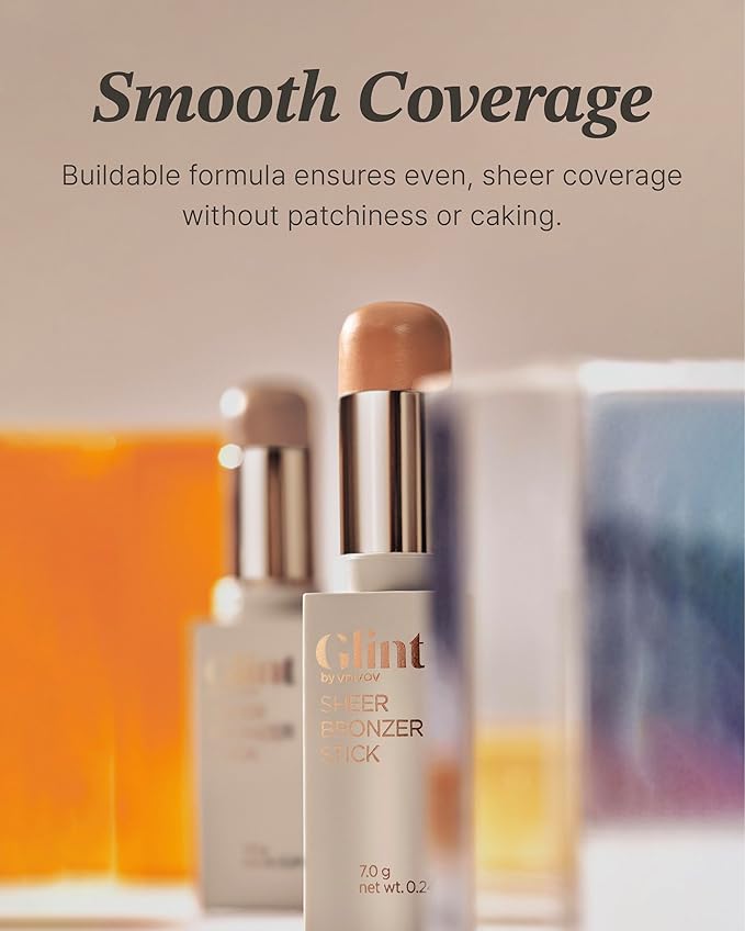 Glint Sheer Bronzer Stick (Smoked, 0.24oz) - Creamy Buildable, Blendable Formula for Natural Contour, Long-Lasting, Smooth, Versatile Use. Korean Makeup. Nose, Face, Cheeks.-Velvo Beauty