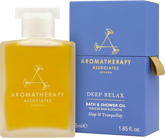 Aromatherapy Associates Deep Relax Bath and Shower Oil – Natural Hydrating Oil with 3 Essential Oils to Relax Mind, Body, and Promote Sleep (1.86 oz)-Velvo Beauty