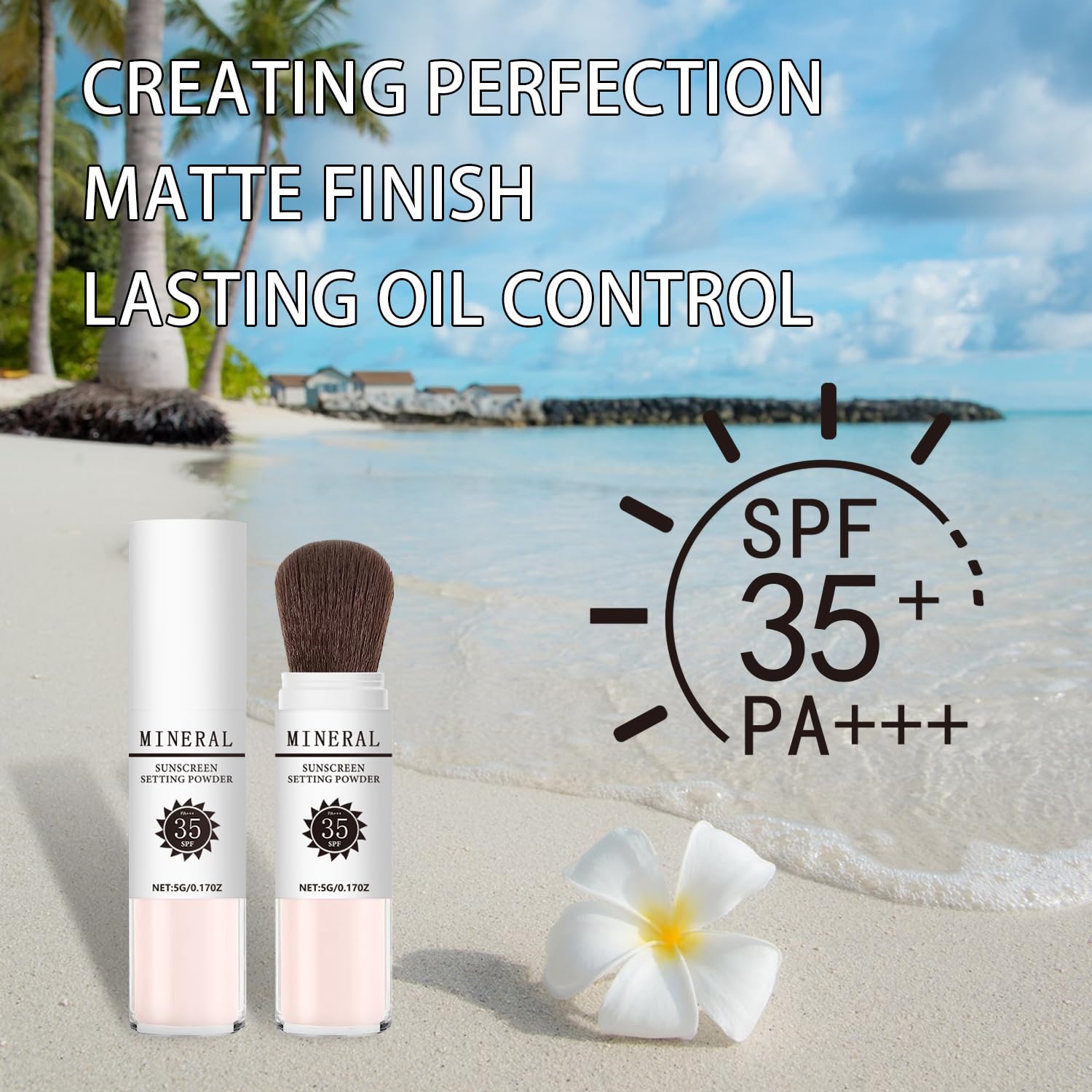 Sunscreen Setting Powder SPF 35, Mineral Brush Powder for Face & Scalp, Oil Control Natural Matte Finish Loose Powder Translucent Lasting Lightweight Breathable for All Skin (04# Pink Complexion)-Velvo Beauty