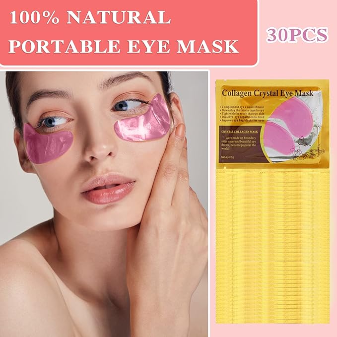 30 Pairs 24K Pink Under Eye Patches,Crystal Collagen Under Eye Mask,Puffy Eyes and Dark Circles Treatments,Moisturising&Hydrating Under Eye Patch Pads for Reducing Fine Lines Eye Bags(Pink)-Velvo Beauty