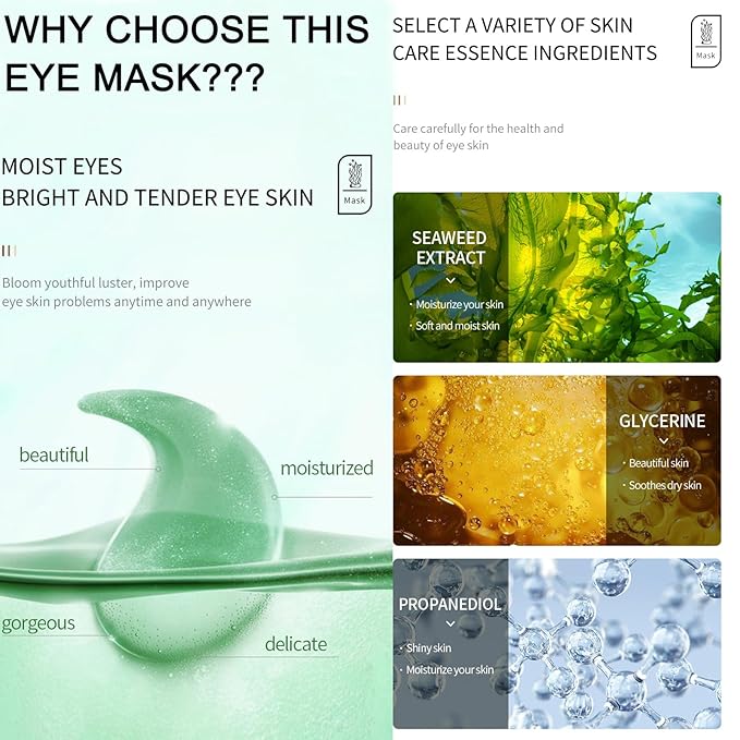 MEICOLY 30 Pads Lip and Eye Mask Sheet,Moisturizing Seaweed Eye Mask Crystal Anti-Aging Eye Patches Strawberry Lip Mask,Dark Circle Remover with Box,Lip and Eye Mask Set-Velvo Beauty