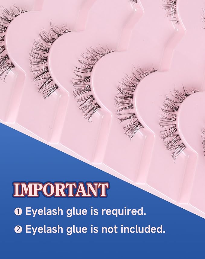 Short Lashes Natural Look Wispy False Eyelashes Flared Strip Eyelash Small Lash Fluffy Clear Band 7 Pairs SF-08-Velvo Beauty