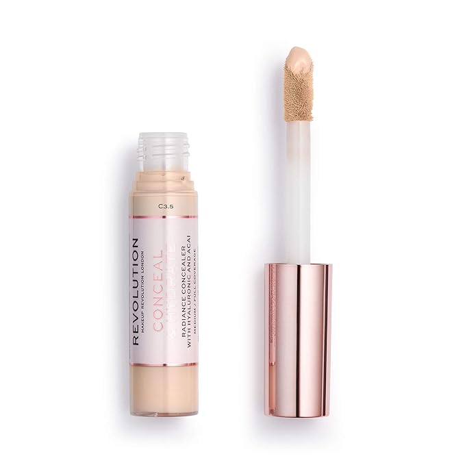 Makeup Revolution Conceal and Hydrate Concealer, Full Coverage & Matte Finish, C7.5 for Medium Skin Tones, Vegan & Cruelty-Free, 0.7 Fl Oz-Velvo Beauty