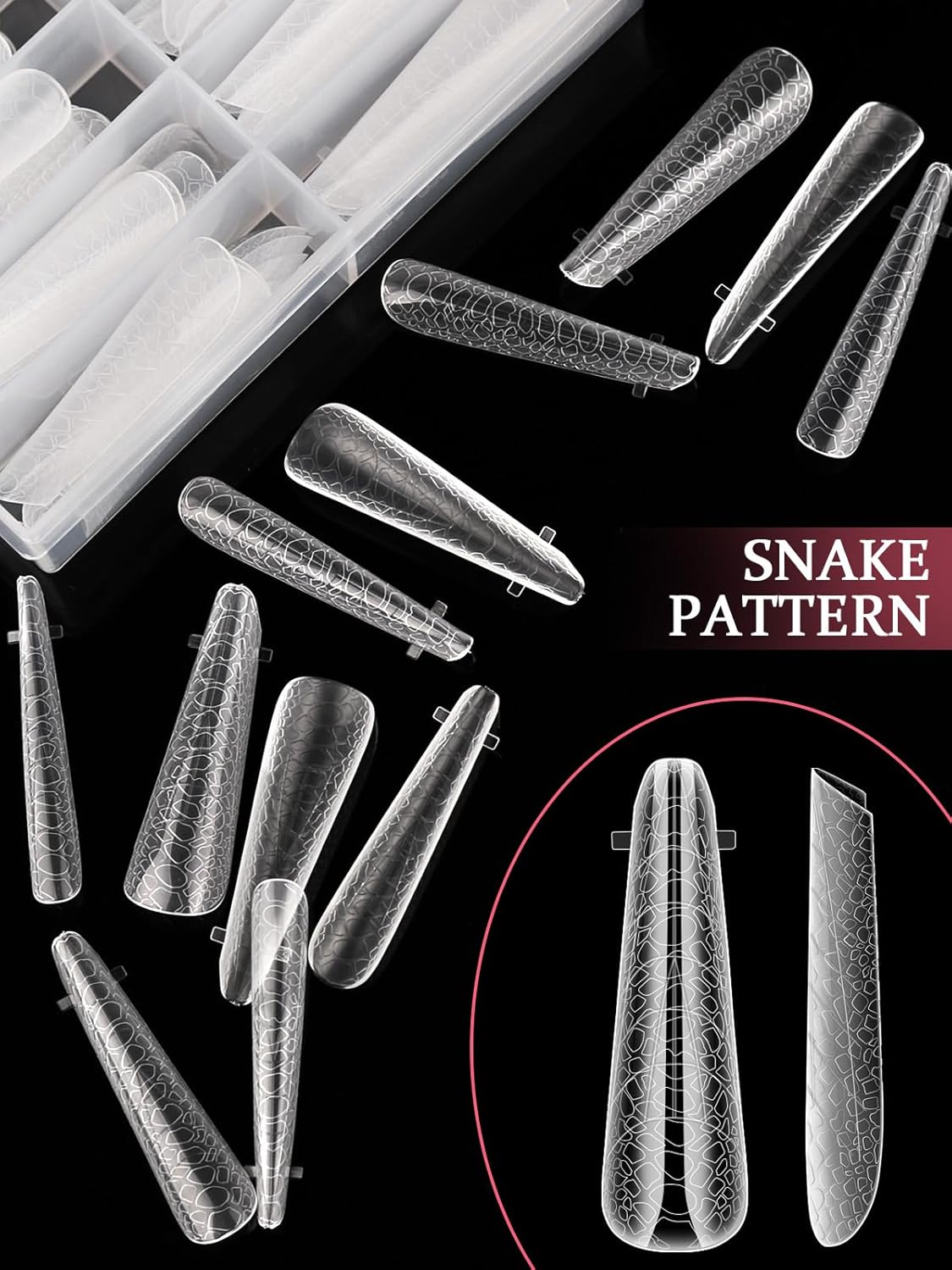 EBANKU Dual Forms for Poly Extension Gel, Poly Nail Forms Molds Stiletto Oval Nail Extension Tips for Gel Manicure Nail Art Design Salon&DIY-120PCS 3D Snake Pattern-Velvo Beauty