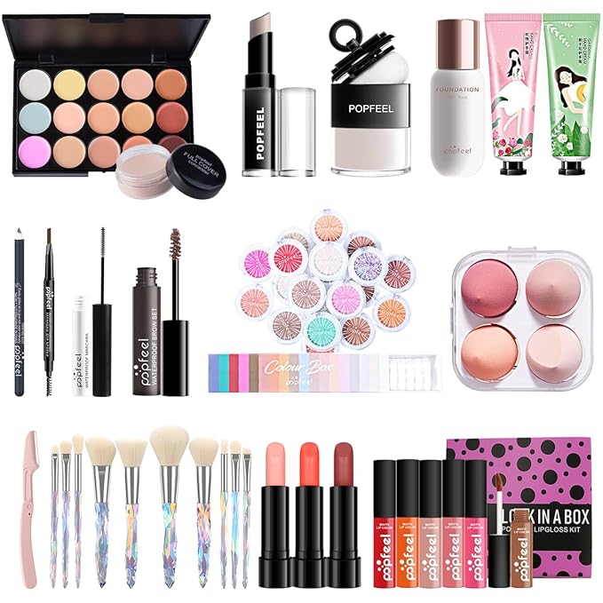 All-in-one Holiday Make up Gift Set | Makeup Kit for Women Full Kit Essential Starter Bundle Include Eyeshadow Palette Lipstick Blush Foundation Concealer Face Powder Mascara Lipgloss Brush-Velvo Beauty