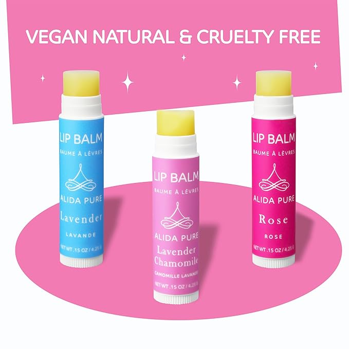 Floral Lip Balm Collection, Vegan Lip Balm Set, Beeswax Free, with Avocado Oil, Organic Jojoba Oil, and Vitamin E, Natural Moisturizer for Dry, Chapped or Cracked Lips, 3 Tube Set-Velvo Beauty