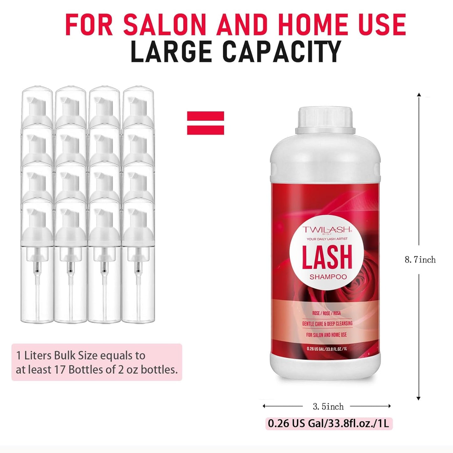 Lash Shampoo Bulk, Eyelash Cleanser for Extensions 1 Liters, Safe Makeup Remover, Non-irritating or Burning Formula Eyelid Foaming Cleanser for Professional Salon and Home Use (Rose-1L)-Velvo Beauty