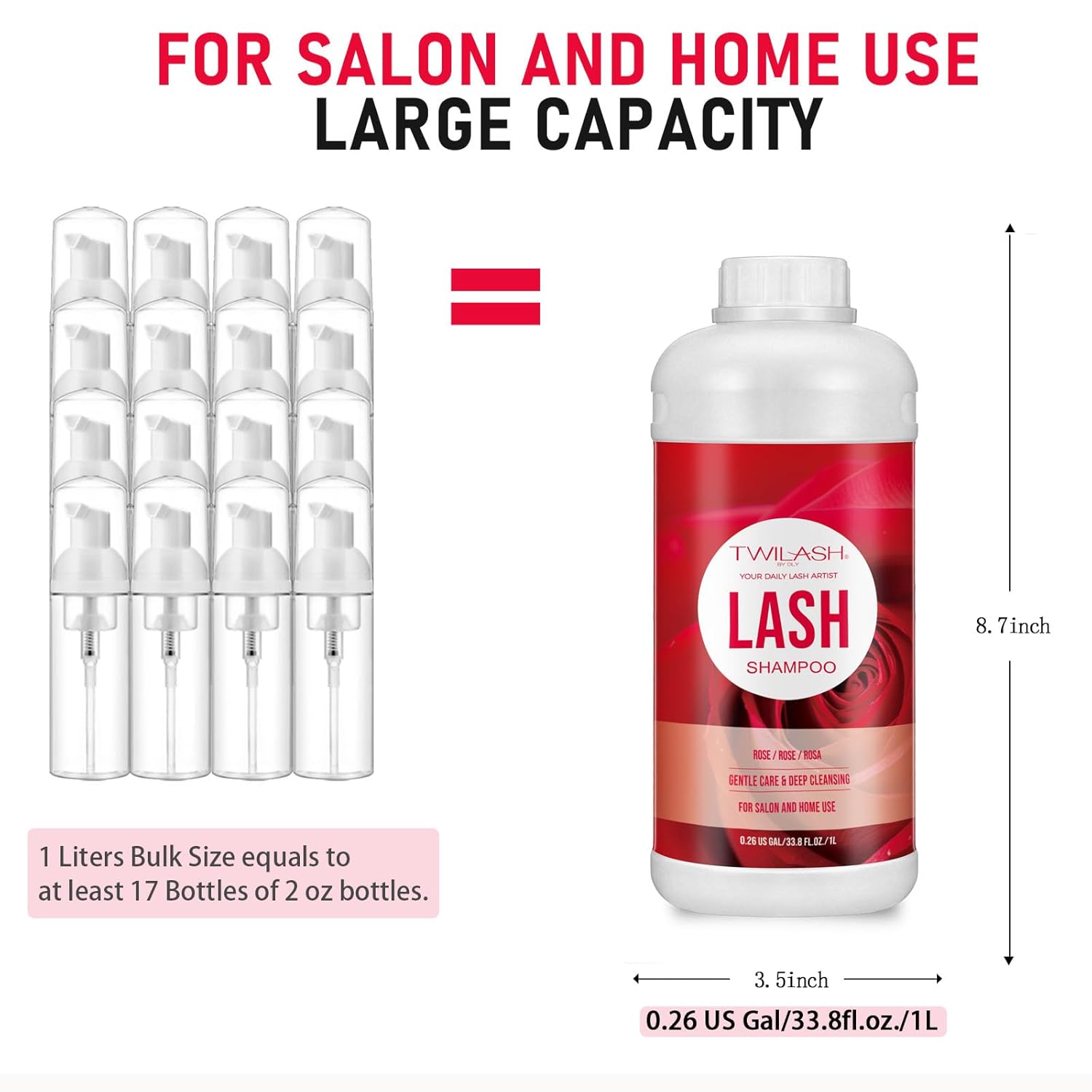 Lash Shampoo Bulk, Eyelash Cleanser for Extensions 1 Liters, Safe Makeup Remover, Non-irritating or Burning Formula Eyelid Foaming Cleanser for Professional Salon and Home Use (Rose-1L)-Velvo Beauty