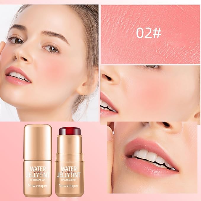 2PCS Jelly Blush Stick, Multi-Purpose Lip & Cheek Stick, Waterproof jelly tint, Moisturizing Cooling Water Jelly Tint Long Lasting cheek stain & lip tint for Women and Girls 02#-Velvo Beauty