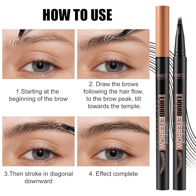 Microblading Eyebrow Pen - Waterproof Liquid Eyebrow Pencil with Angled Eyebrow Brush, Shapes & Fills Hair-Like Looking Brows, Lasts All-Day,Eye brow Pencil for Women and Girls Makeup,Brown-Velvo Beauty