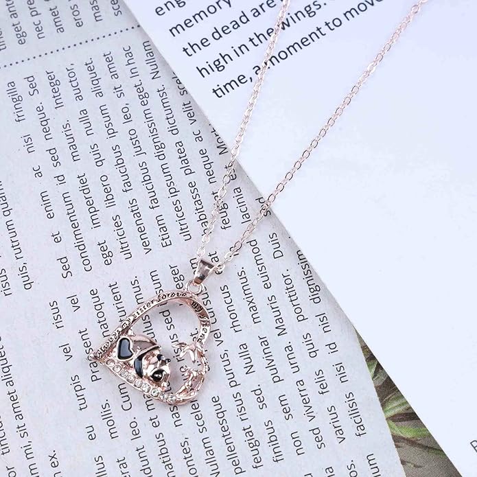 Silver Crystal Panda Necklace Choker Vintage Heart Panda Pendant Cute Animal Necklace Charm Jewelry I Love You Forever Birthday Gifts for Kids Women and Girls-Velvo Beauty