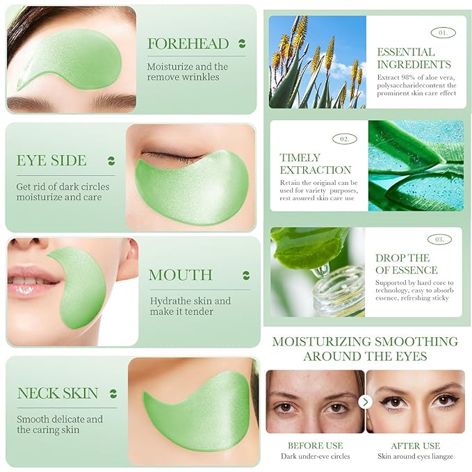 Aloe Vera Under Eye Mask,60 PCS Aloe Vera Gel Eye Mask Skin Care,Hyaluronic Acid Collagen Under Eye Patches for Dark Circles and Puffiness,Reduce Wrinkle Patches,Improves & Firms Eye Skin-Velvo Beauty