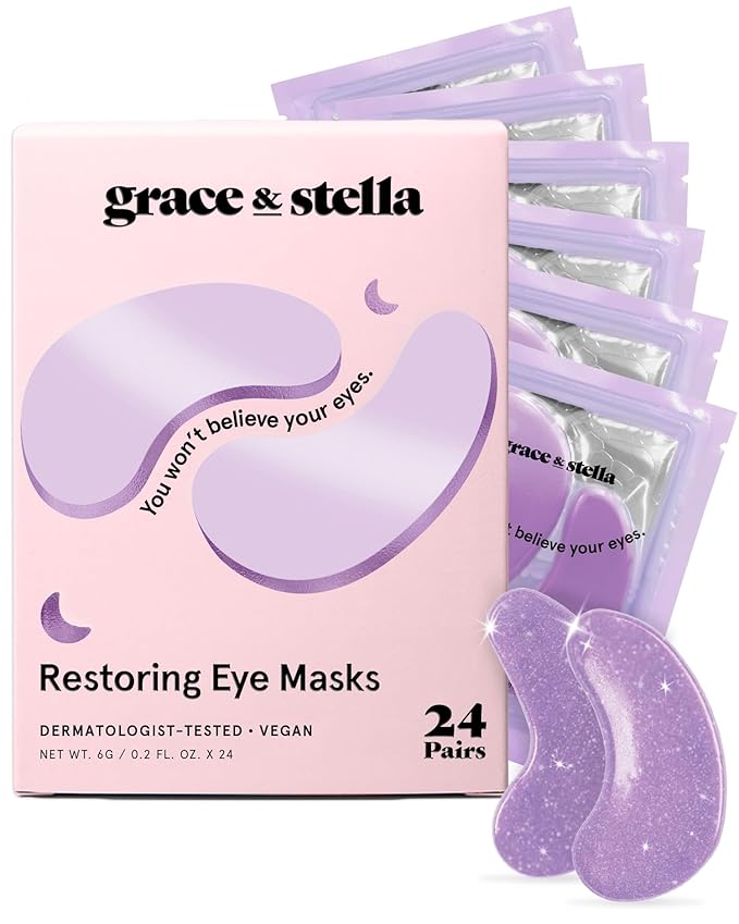 grace & stella Retinol Under Eye Patches for Puffy Eyes and Dark Circles - Restoring Gel Under Eye Masks with Hyaluronic Acid - Vegan Cruelty-Free Skincare, Birthday Gifts for Women (Purple, 24 Pairs)-Velvo Beauty