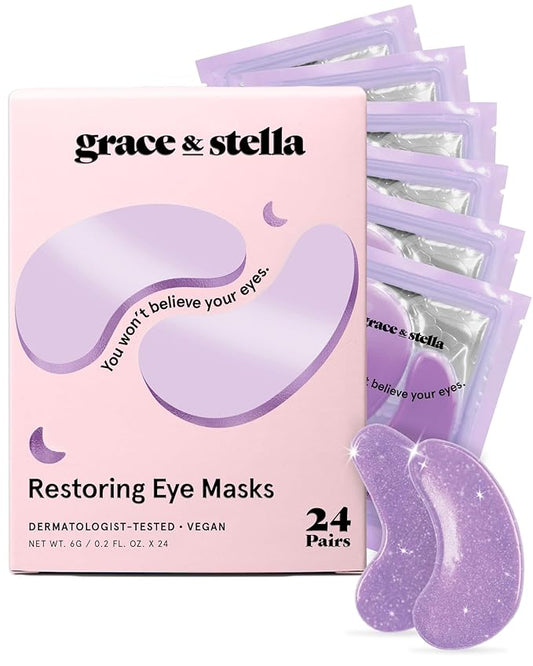 grace & stella Retinol Under Eye Patches for Puffy Eyes and Dark Circles - Restoring Gel Under Eye Masks with Hyaluronic Acid - Vegan Cruelty-Free Skincare, Birthday Gifts for Women (Purple, 24 Pairs)-Velvo Beauty