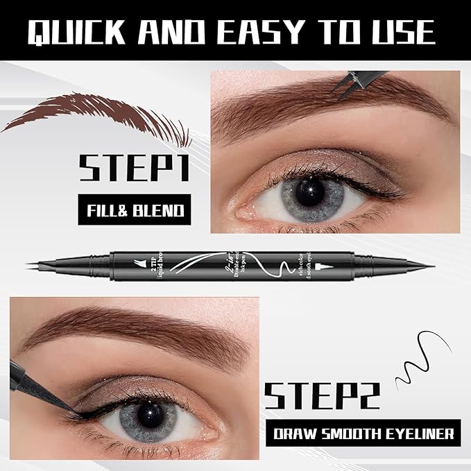 Curved 2 Tip Eyebrow Pen-Light Brown Eyebrow Pencil With Black Eyeliner 2-in-1 Dual-Ended Create Natural Hair-Like Brows,Waterproof,Smudge Proof,Long Lasting All-Day-Velvo Beauty