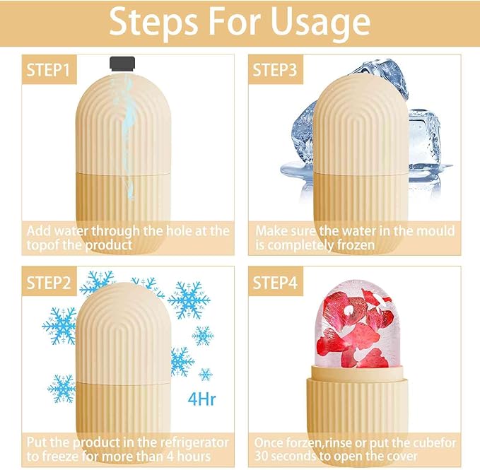 XHJRI Ice Face Roller Massager,Ice Cube Roller for Face, Eyes and Neck Naturally Conditioning and Skin Care,De-Puff Eye Bags,Reduce Migraine Pain,Reusable Massage Silicone Ice Mold (Beige)-Velvo Beauty