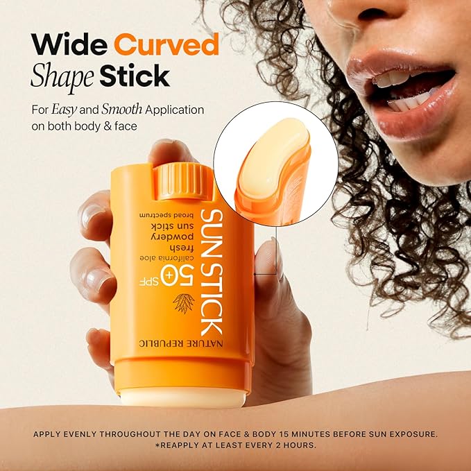 Nature Republic California Aloe Fresh Powdery Sun Stick Broad Spectrum SPF50+ | Korean Sunscreen Travel Size Suncare Sunblock, No Whitecast, non-sticky, Water resistant-Velvo Beauty