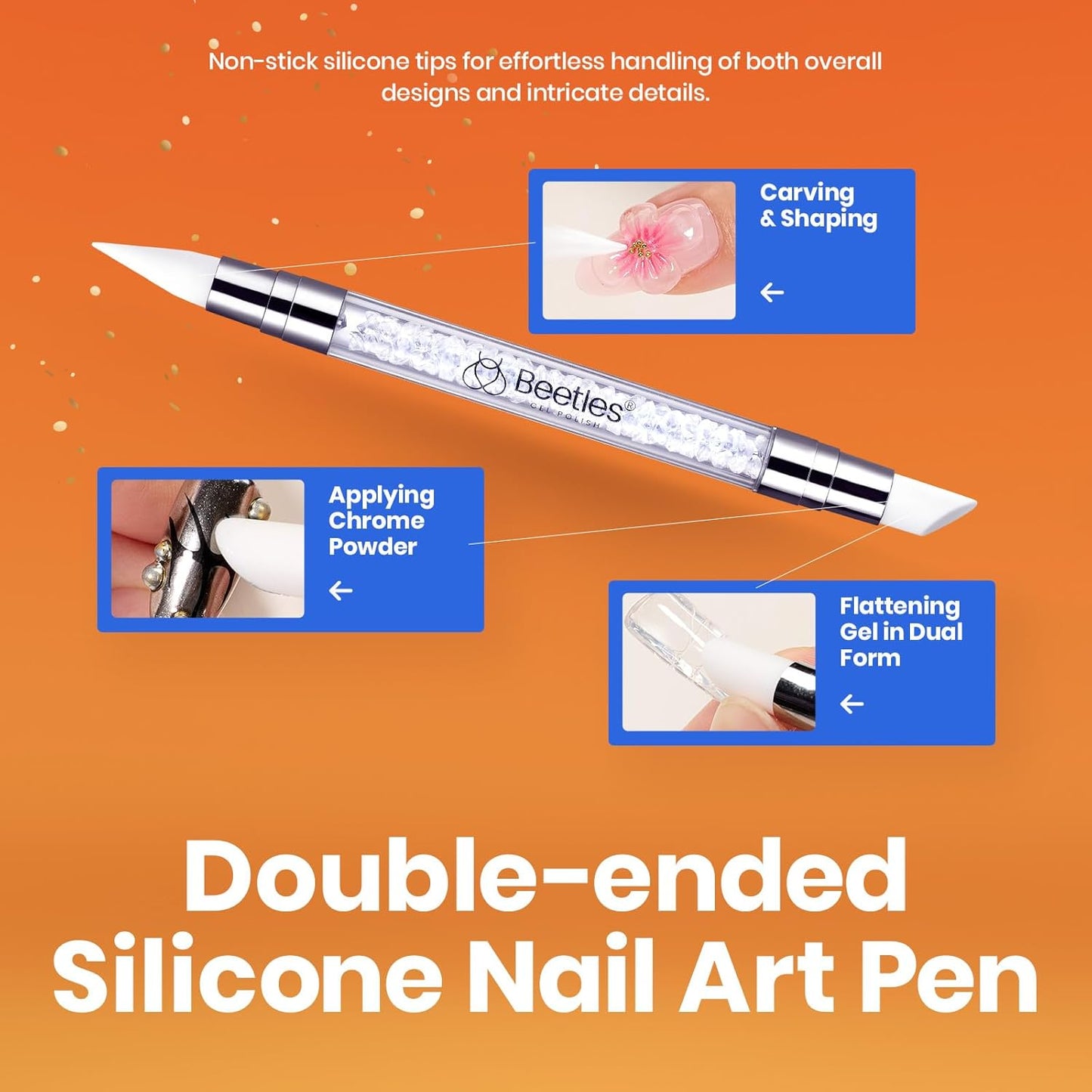 Beetles Solid Builder Nail Gel, 1.06 oz Clear 3D Gel Nail Art Non-Sticky Sculpting Gel, Hard Gel Building Gel with Chrome Nail Powder, Fall Nails Art Sculpture Pen Gift for Women,LED & UV Lamp Needed-Velvo Beauty