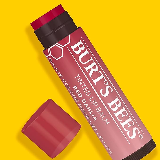Burt's Bees Lip Tint Balm with Long Lasting 2 in 1 Duo Tinted Balm Formula, Color Infused with Deeply Hydrating Shea Butter for a Natural Looking Buildable Finish, Fiery Red Dahlia (2-Pack)-Velvo Beauty
