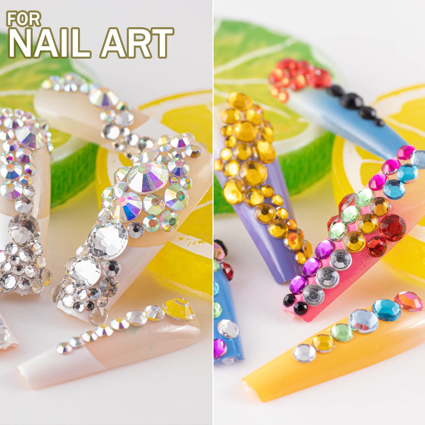 Two Packs of Flatback Rhinestones 4520 Pcs Crystal, Colorful Rhinestones for Nails, Multicolored+ AB+Transparent White Gems with Picker Tools for Bedazzling Nail Crafting Face Makeup-Velvo Beauty