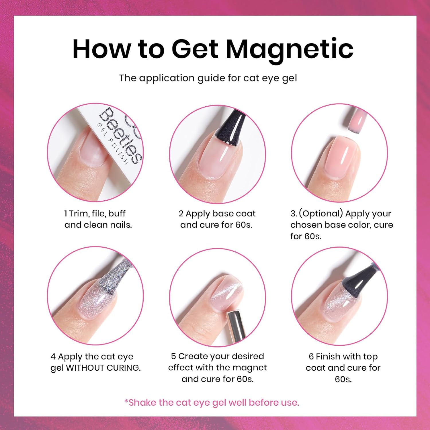 Beetles Pink Cat Eye Gel Nail Polish - 15ml Pink Velvet Cat Eye Magnetic Glitter Gel Polish Soak Off UV Salon DIY French Nail Art Home Manicure Gift for Women-Velvo Beauty