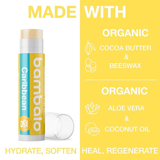 4-Pack Tropical Variety SPF 15 Lip Balm - Organic Ingredients, Broad Spectrum UVA/UVB Protection - Hydrating & Moisturizing, USA Made-Velvo Beauty