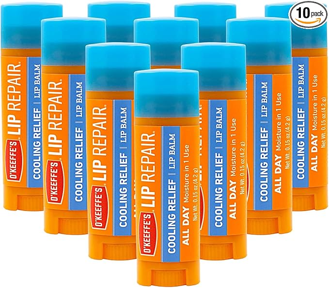 O'Keeffe's Cooling Relief Lip Repair Lip Balm for Dry, Cracked Lips, Stick, (Pack of 10)-Velvo Beauty