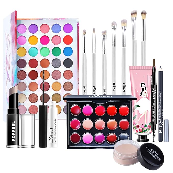 All-in-One Makeup Gift Set Carry All Makeup Kit Women Full Kit With Makeup Bag Lipgloss Lipstick Concealer Blush Foundation Face Powder Eyeshadow Palette Cosmetic Palette #3-Velvo Beauty
