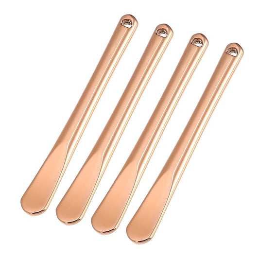 VOCOSTE 4 Pcs Makeup Spatula Mini Spoon, Eye Cream Massage Sticks Beauty Scoop, for Facial Cosmetic Face Cream, Zinc Alloy 2.32"x0.30", Rose Gold Tone-Velvo Beauty