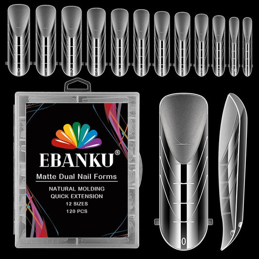 EBANKU Dual Forms for Poly Nail Gel 120CS Ballerina Dual Nail Forms Molds Acrylic Nail Tips Full Cover 12 Sizes for Builder Nail Gel Manicure Nail Art Design Salon DIY at Home-Velvo Beauty